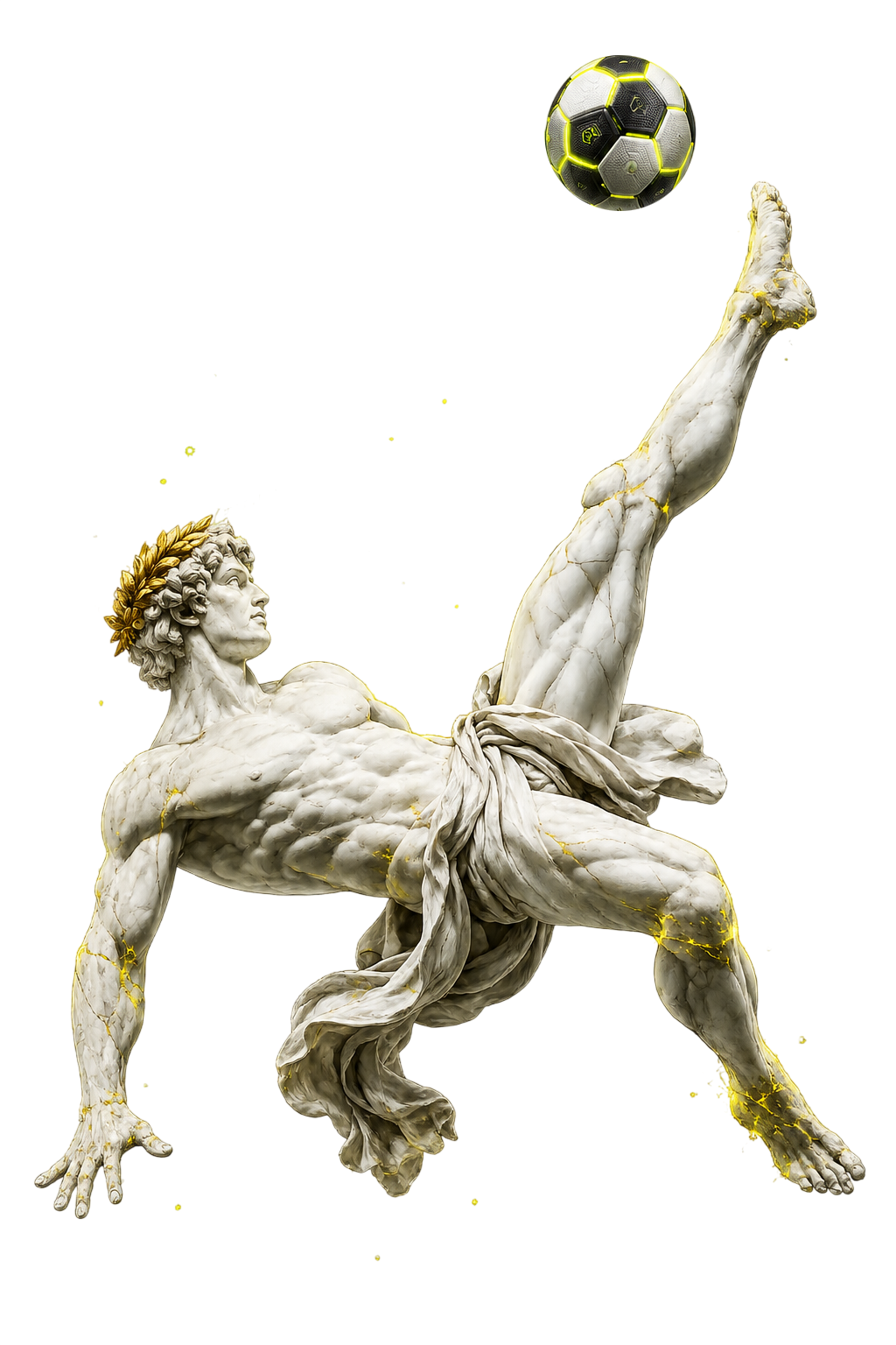 Marble statue performing a bicycle kick — GOALDIST World Cup 2026 hero